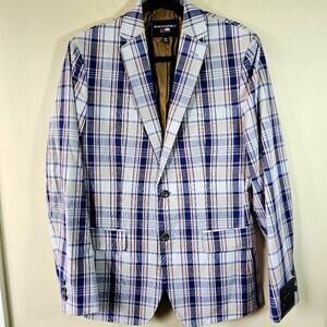 Banana Republic Mad Men Collection Blazer Mens 38R Plaid Cotton Sport Coat